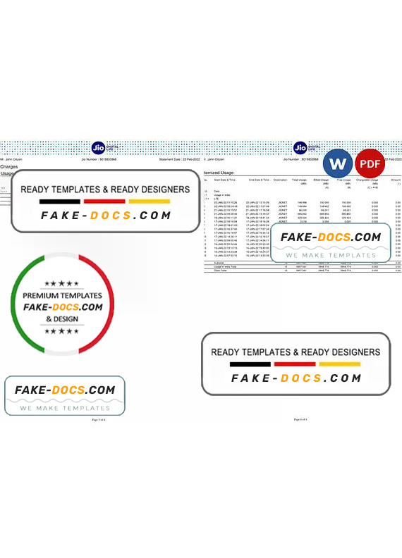 India Jio Digital Life bank statement, Word and PDF template, 4 pages India Jio Digital Life bank statement, Word and PDF template, 4 pages