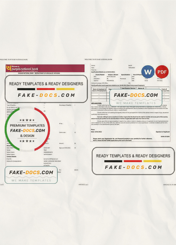 India Punjab National Bank statement Word and PDF template, 2 pages, version 2 India Punjab National Bank statement Word and PDF template, 2 pages, version 2