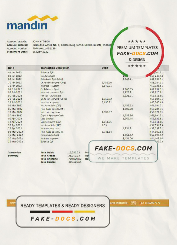 Indonesia Mandiri proof of address bank statement in Word and PDF format Indonesia Mandiri proof of address bank statement in Word and PDF format