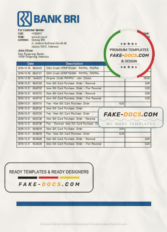 Indonesia Bank Rakyat Indonesia (BRI) easy to fill bank statement in Word and PDF (.doc and .pdf) format Indonesia Bank Rakyat Indonesia (BRI) easy to fill bank statement in Word and PDF (.doc and .pdf) format