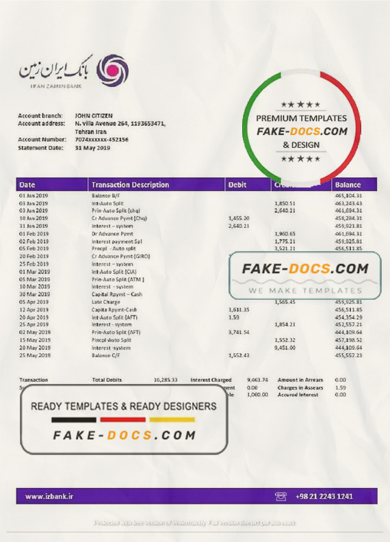 Iran Zamin Bank statement template in Word and PDF format Iran Zamin Bank statement template in Word and PDF format