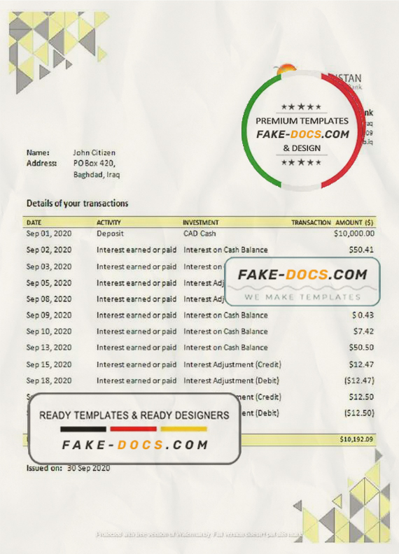 Iraq Kurdistan International Bank proof of address statement template in Word and PDF format Iraq Kurdistan International Bank proof of address statement template in Word and PDF format