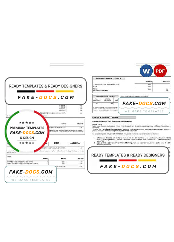 Italy Banco BPM bank statement Word and PDF template, 8 pages Italy Banco BPM bank statement Word and PDF template, 8 pages