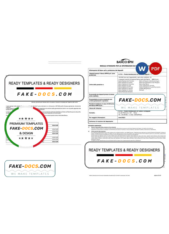 Italy Banco BPM bank statement Word and PDF template, 8 pages Italy Banco BPM bank statement Word and PDF template, 8 pages