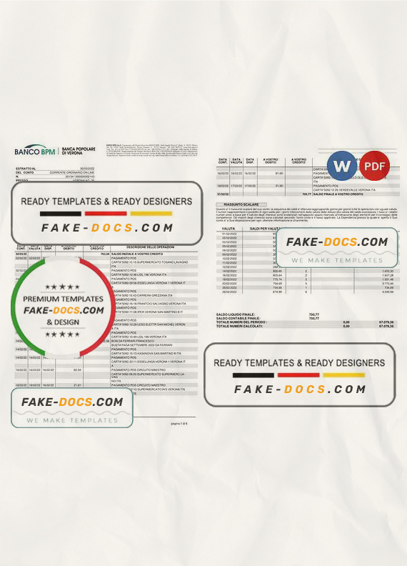 Italy Banco BPM bank statement Word and PDF template, 8 pages Italy Banco BPM bank statement Word and PDF template, 8 pages