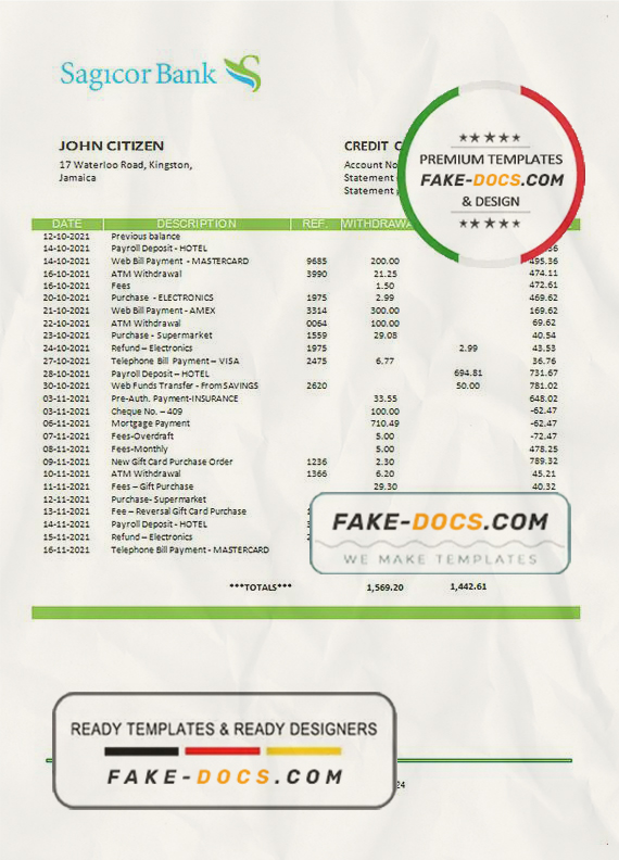 Jamaica Sagicor Bank statement template, Word and PDF format (.doc and .pdf) Jamaica Sagicor Bank statement template, Word and PDF format (.doc and .pdf)
