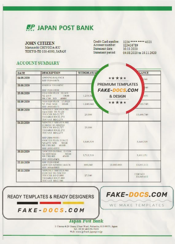 Japan Post Bank statement template in Word and PDF format, good for address prove Japan Post Bank statement template in Word and PDF format, good for address prove