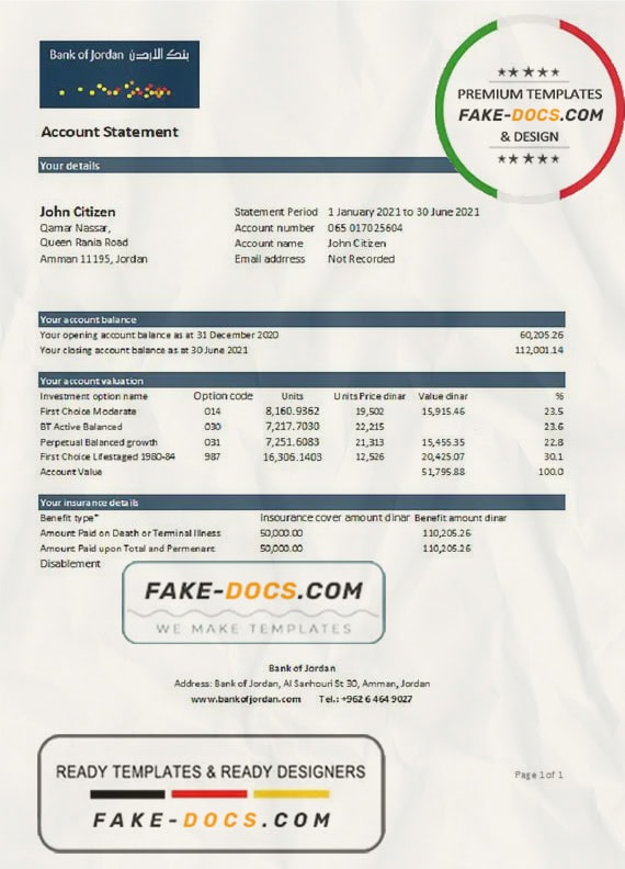 Jordan Bank of Jordan bank statement easy to fill template in .xls and .pdf file format Jordan Bank of Jordan bank statement easy to fill template in .xls and .pdf file format