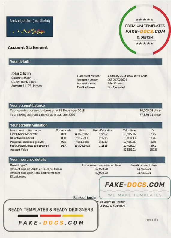 Jordan Bank of Jordan proof of address bank statement template in Word and PDF format Jordan Bank of Jordan proof of address bank statement template in Word and PDF format