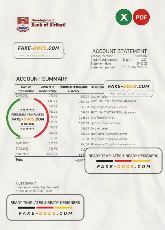 Kiribati Development Bank of Kiribati Excel and PDF template Kiribati Development Bank of Kiribati Excel and PDF template