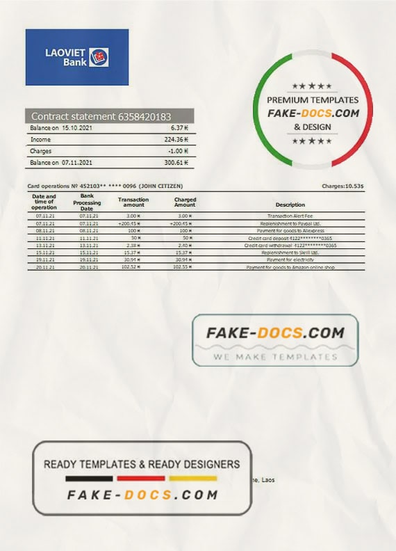 Laos Lao Viet bank statement template, Word and PDF format (.doc and .pdf) Laos Lao Viet bank statement template, Word and PDF format (.doc and .pdf)