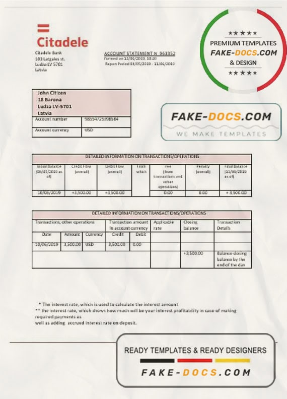 Latvia Citadele bank statement template, Word and PDF format (.doc and .pdf) Latvia Citadele bank statement template, Word and PDF format (.doc and .pdf)