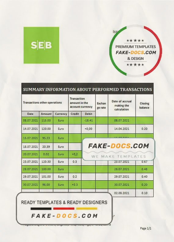 Latvia SEB bank statement template, Word and PDF format (.doc and .pdf) Latvia SEB bank statement template, Word and PDF format (.doc and .pdf)