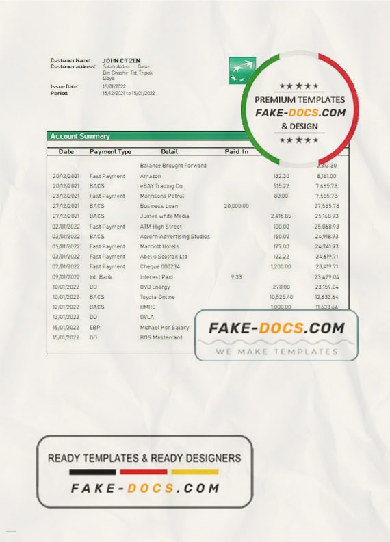 Libya Sahara Bank statement template in Word and PDF format Libya Sahara Bank statement template in Word and PDF format