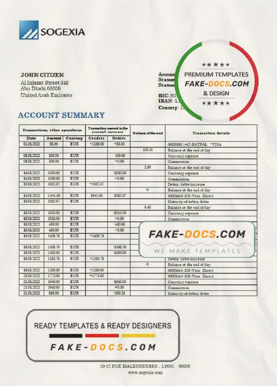 Luxembourg Sogexia Bank statement template in Word and PDF format Luxembourg Sogexia Bank statement template in Word and PDF format