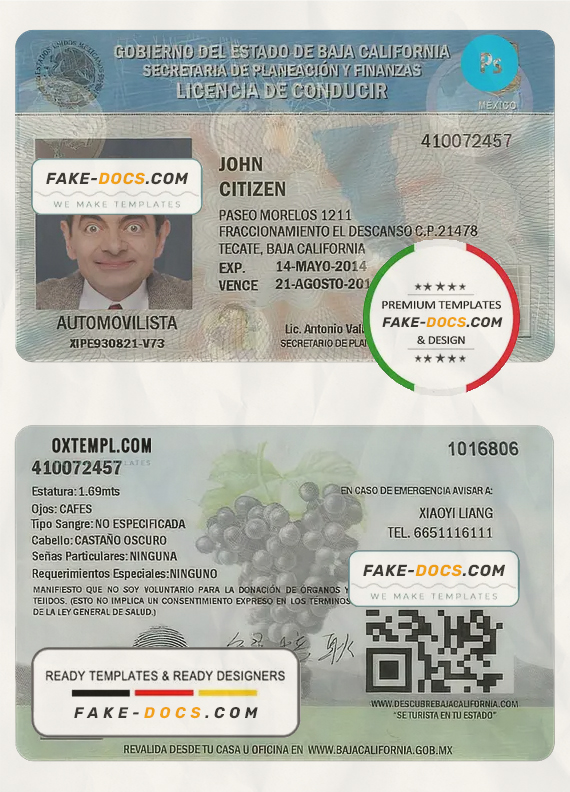 MEXICO Baja California driving licence template scan effect