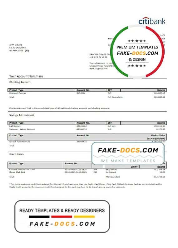 France Citibank bank statement template in .xls and .pdf file format France Citibank bank statement template in .xls and .pdf file format