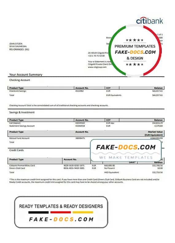 France Citibank bank statement template in Word and PDF format France Citibank bank statement template in Word and PDF format