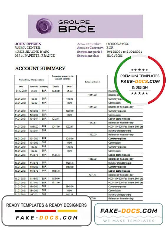 France Groupe BPCE bank statement easy to fill template in Excel and PDF format France Groupe BPCE bank statement easy to fill template in Excel and PDF format