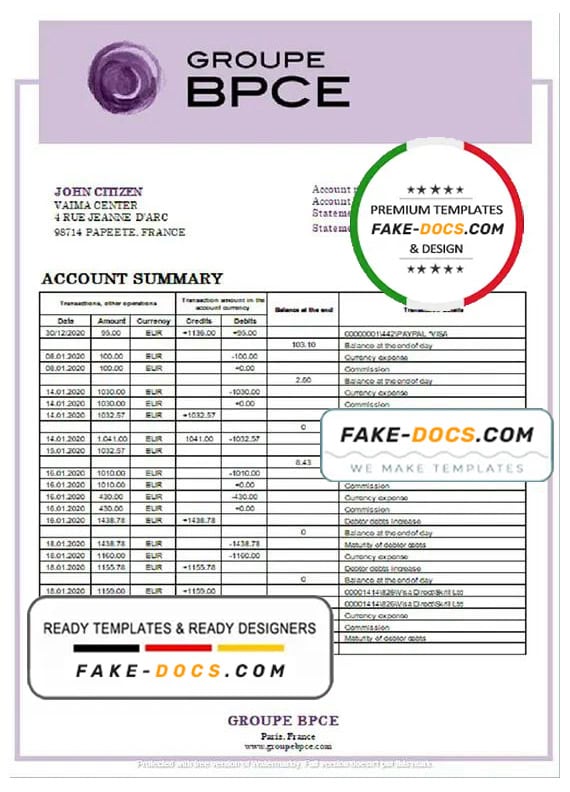 France Groupe BPCE bank statement template in Word and PDF format France Groupe BPCE bank statement template in Word and PDF format