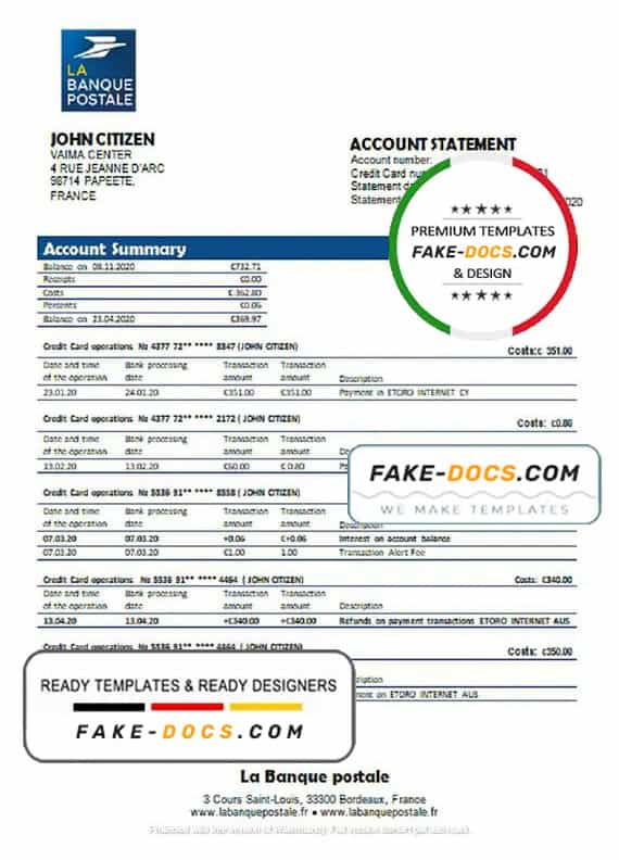 France La Banque Postale bank statement template in Word and PDF format France La Banque Postale bank statement template in Word and PDF format