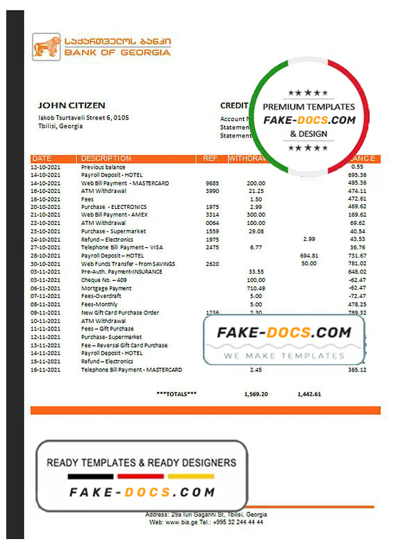 Georgia Bank of Georgia proof of address statement template in Word and PDF format, fully editable Georgia Bank of Georgia proof of address statement template in Word and PDF format, fully editable