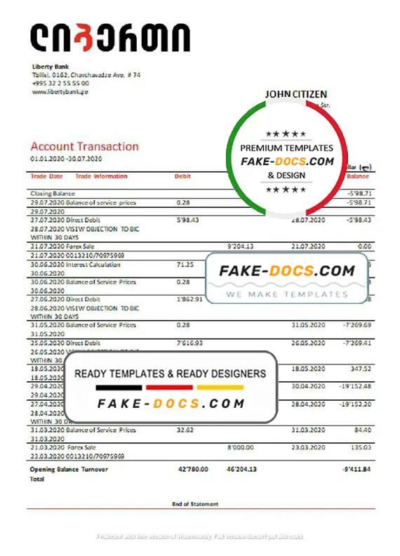 Georgia Liberty Bank proof of address statement template in Word and PDF format, fully editable Georgia Liberty Bank proof of address statement template in Word and PDF format, fully editable