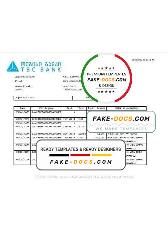 Georgia TBC bank proof of address statement template in Word and PDF format, fully editable Georgia TBC bank proof of address statement template in Word and PDF format, fully editable