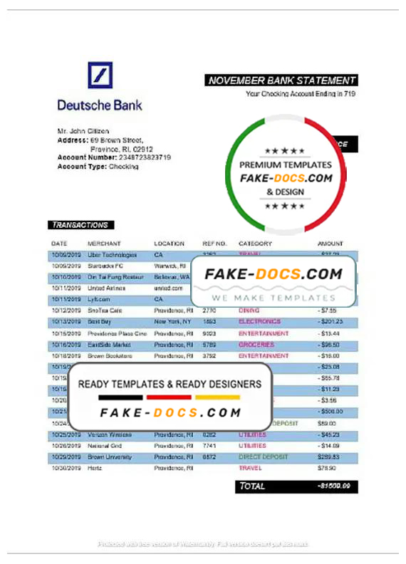 Germany Deutsche bank proof of address statement template in Word and PDF format Germany Deutsche bank proof of address statement template in Word and PDF format