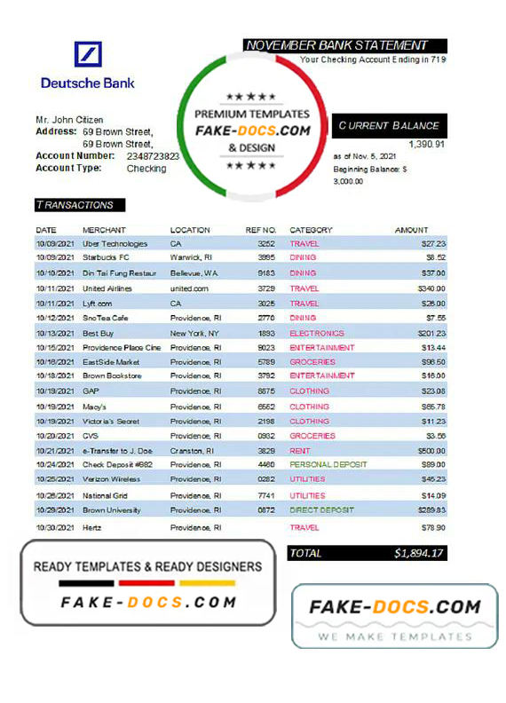 Germany Deutsche Bank statement easy to fill template in Excel and PDF format Germany Deutsche Bank statement easy to fill template in Excel and PDF format