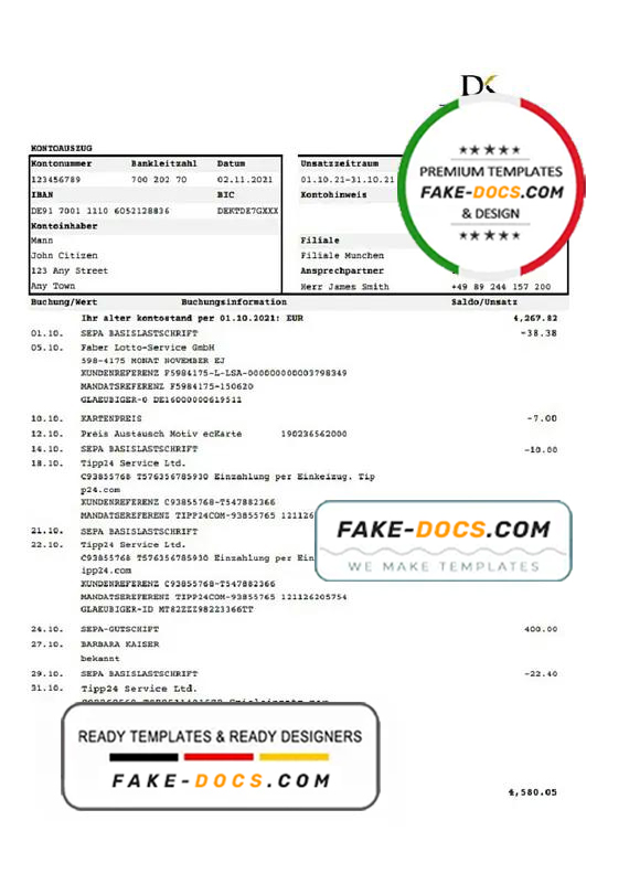 Germany Deutsche Handelsbank AG bank statement template in .xls and .pdf format Germany Deutsche Handelsbank AG bank statement template in .xls and .pdf format