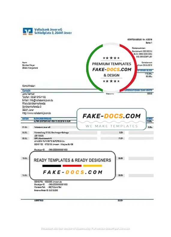 Germany Volksbank Jever statement template in Word and PDF format Germany Volksbank Jever statement template in Word and PDF format