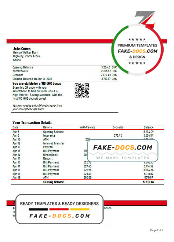 Ghana Zenith proof of address bank statement template in Word and PDF format Ghana Zenith proof of address bank statement template in Word and PDF format