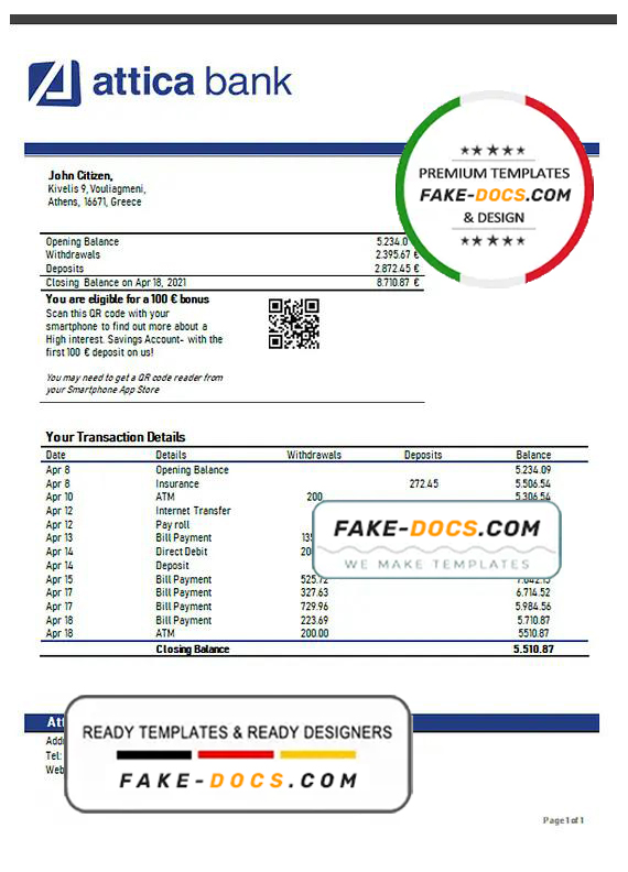 Greece Alpha bank statement template in Word and PDF format Greece Alpha bank statement template in Word and PDF format