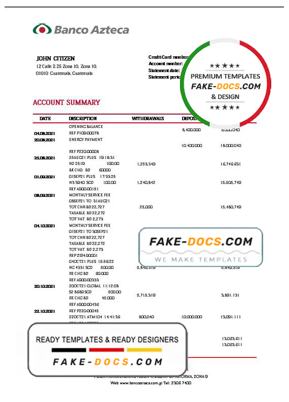 Guatemala Azteca proof of address bank statement template in Word and PDF format (.doc and Guatemala Azteca proof of address bank statement template in Word and PDF format (.doc and