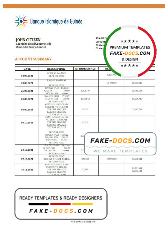 Guinea Banque Islamique de Guinée proof of address bank statement template in Word and PDF format Guinea Banque Islamique de Guinée proof of address bank statement template in Word and PDF format