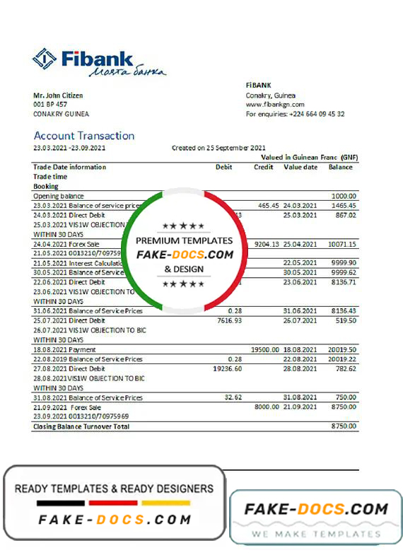 Guinea Fibank bank statement template in .xls and .pdf file format Guinea Fibank bank statement template in .xls and .pdf file format