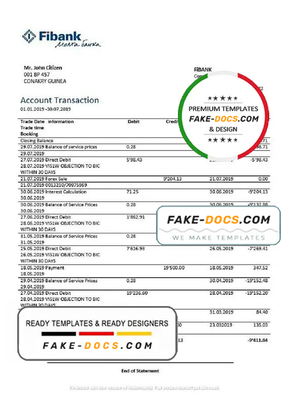 Guinea Fibank proof of address bank statement template in Word and PDF format Guinea Fibank proof of address bank statement template in Word and PDF format