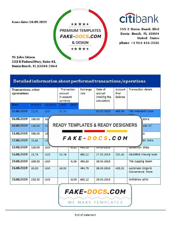 Hong Kong Citibank proof of address bank statement template in Word and PDF format Hong Kong Citibank proof of address bank statement template in Word and PDF format