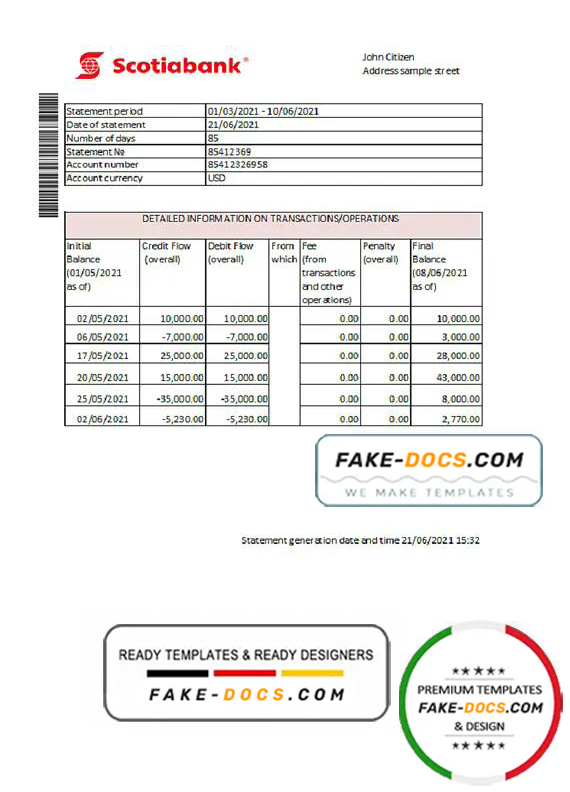 Hong Kong Scotiabank bank statement easy to fill template in Excel and PDF format Hong Kong Scotiabank bank statement easy to fill template in Excel and PDF format