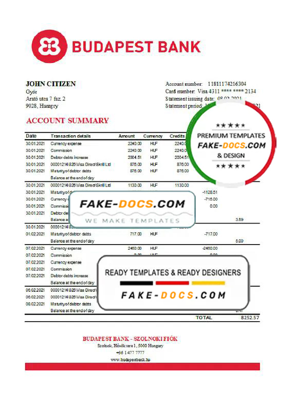 Hungary Budapest Bank – Szolnoki Fiók bank statement easy to fill template in .xls and .pdf file format Hungary Budapest Bank – Szolnoki Fiók bank statement easy to fill template in .xls and .pdf file format