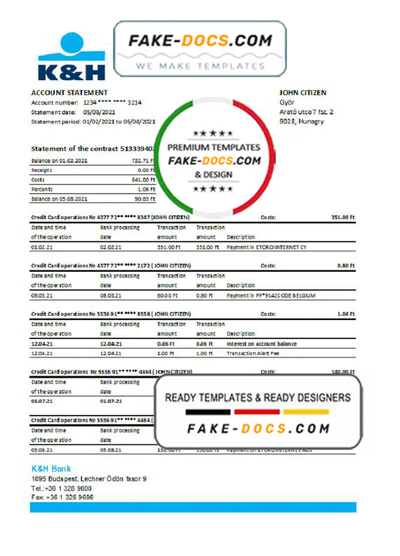 Hungary K&H Bank statement easy to fill template in Excel and PDF format Hungary K&H Bank statement easy to fill template in Excel and PDF format