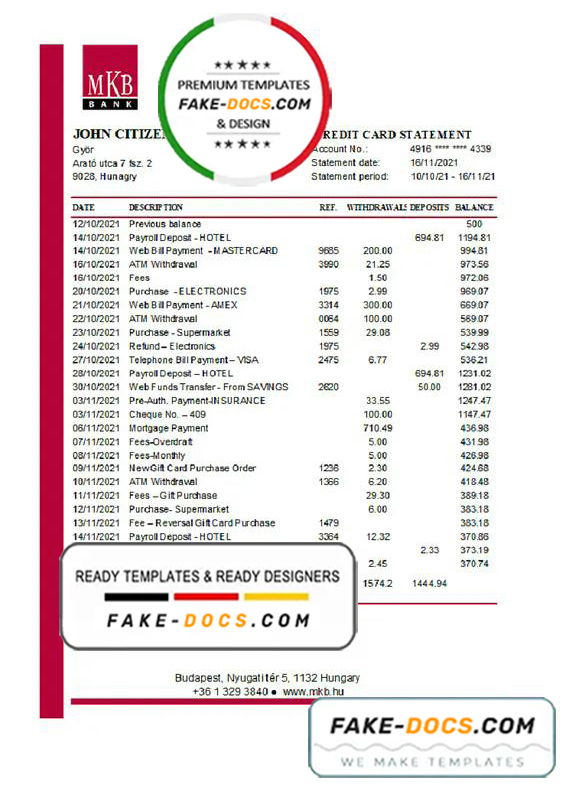 Hungary MKB Bank statement easy to fill template in .xls and .pdf file format Hungary MKB Bank statement easy to fill template in .xls and .pdf file format