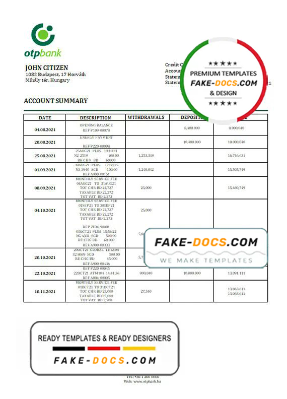 Hungary OTP Bank statement template in Word and PDF format Hungary OTP Bank statement template in Word and PDF format