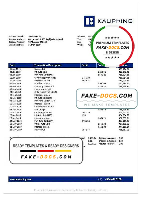 Iceland Kaupthing bank statement template in Word and PDF format Iceland Kaupthing bank statement template in Word and PDF format