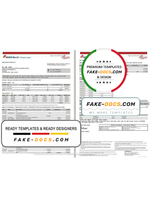 India ICICI Bank statement template in Word and PDF format (2 pages) India ICICI Bank statement template in Word and PDF format (2 pages)