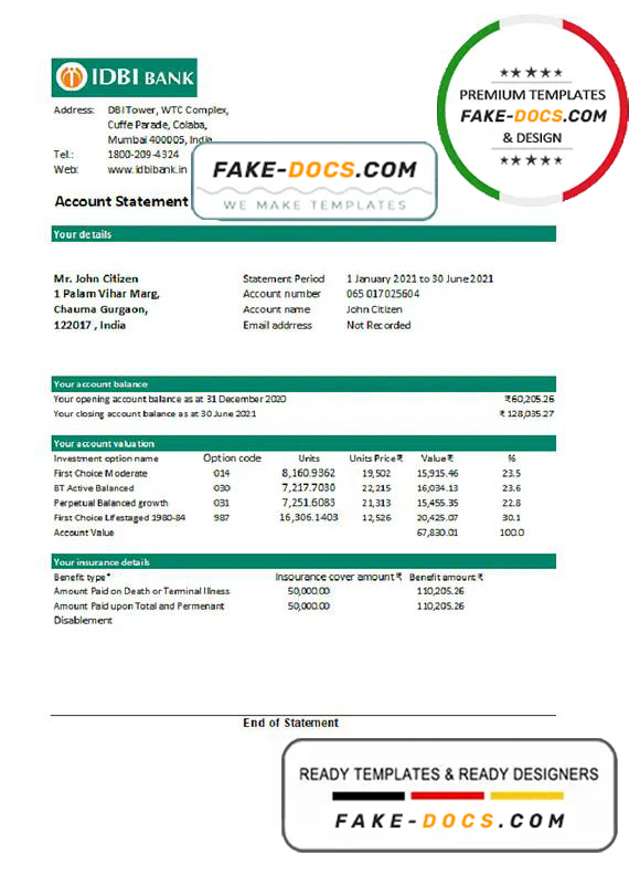 India IDBI bank statement easy to fill template in Excel and PDF format India IDBI bank statement easy to fill template in Excel and PDF format