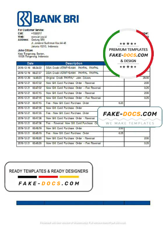 Indonesia Bank Rakyat Indonesia (BRI) easy to fill bank statement in Word and PDF (.doc and .pdf) format Indonesia Bank Rakyat Indonesia (BRI) easy to fill bank statement in Word and PDF (.doc and .pdf) format