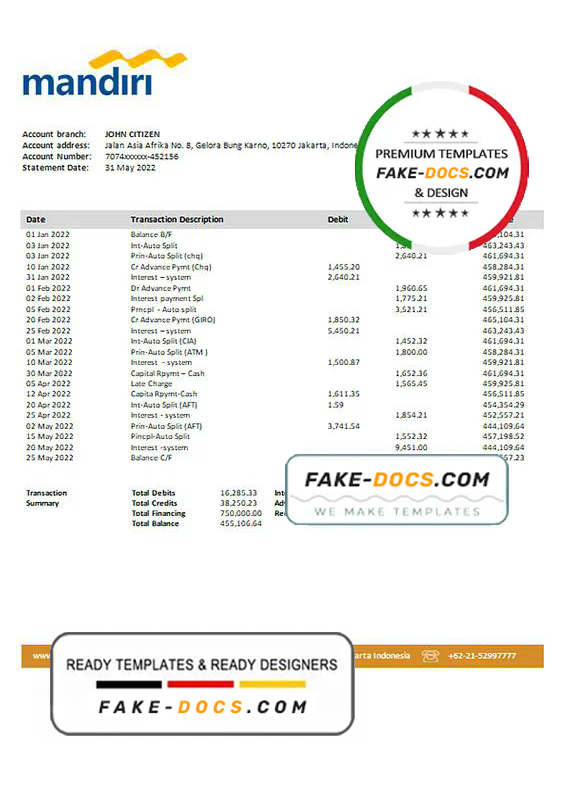Indonesia Mandiri proof of address bank statement in Word and PDF format Indonesia Mandiri proof of address bank statement in Word and PDF format