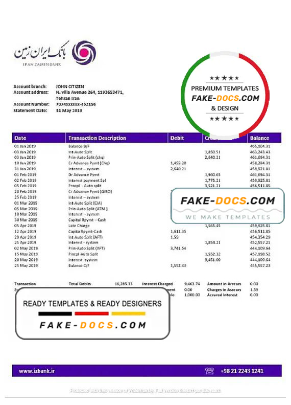 Iran Zamin Bank statement template in Word and PDF format Iran Zamin Bank statement template in Word and PDF format